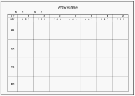 Excelで作成した週間食事記録表
