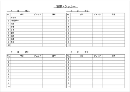 Excelで作成した習慣トラッカー